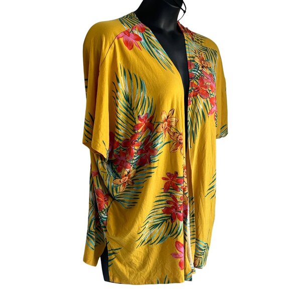 Yellow Floral Hawaiian Kimono Cardigan Shawl 2X COLORFUL YELLOW & GREEN TROPICAL - Picture 4 of 10